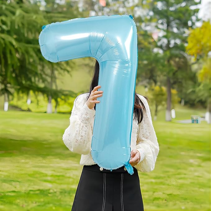 40 Inch light blue Number Balloons, Helium Mylar Foil Number Balloons for Birthdays, Number 7 Balloon for Party Decorations, Birthday Decorations, Wedding Decorations, Boy Baby Shower Decorations