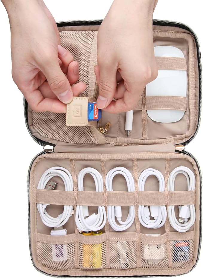BAGSMART Electronics Organizer Travel Case, Travel Cable Organizer Bag for Travel Essentials & Accessories for Women, Cord Organizer for Phone, SD Card, Grey