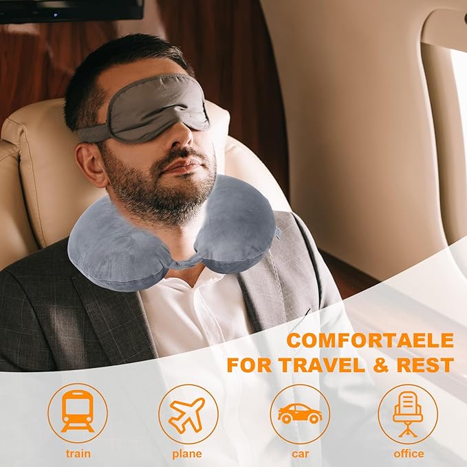 Travel Pillow,100% Pure Memory Foam U Shaped Neck Pillow,Super Lightweight Portable Headrest Great for Airplane, Car,Home,Office,Sleeping Rest (Grey)