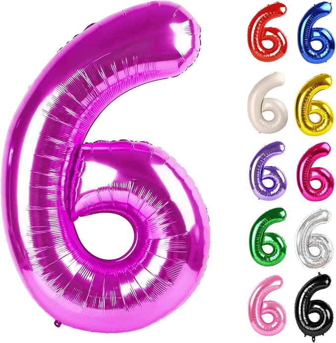 Rosy Purple Number 6 Balloon 40 Inch, 6 Balloon Number, 6th Birthday Decorations, Rosy Purple Party Supplies for Boys Girls