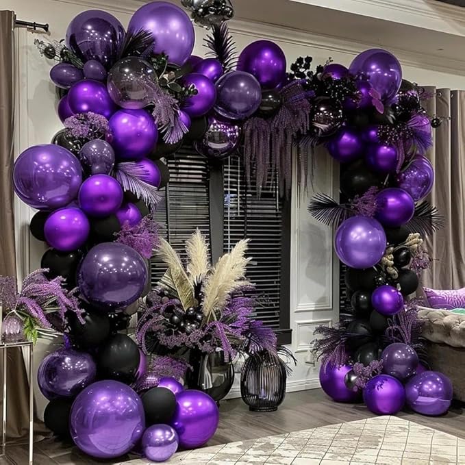 Purple and Black Balloons Dark Purple Balloon Garland Arch Lavender Lilac Kit For Wednesday Birthday Halloween Vampire Retirement Graduation Prom Party Decoration