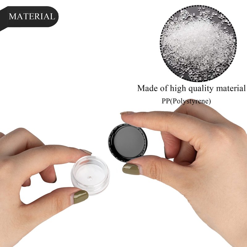 200PCS 3 Gram Sample Containers, 3ml Empty Jars with Lids, Small Cosmetic Containers, Mini Sample Jars with 16PCS Mini Spatulas for Make Up, Oils, Lotion, Powder, Paint, Jewelry, Lip Balms(Black Lid)
