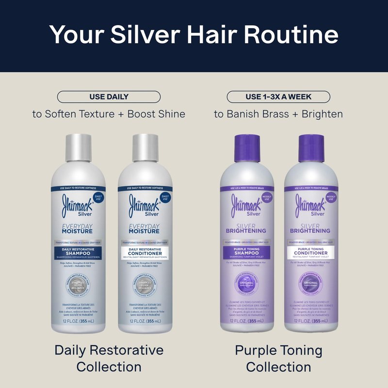 Jhirmack Silver Brightening Purple Shampoo and Conditioner Set for all types of silver, grey, and blonde hair