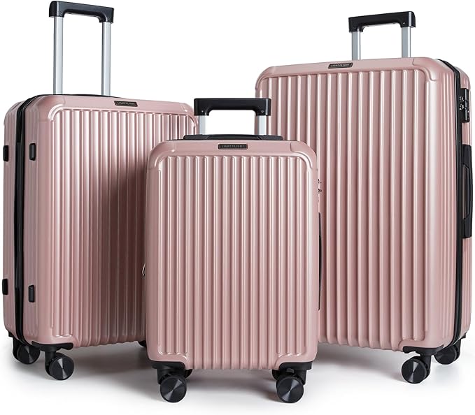 LIGHT FLIGHT Luggage Sets, Durable Hard Shell 3 Piece Set Suitcase with Spinner Wheels, Hardside Lightweight Luggage set with TSA Lock, Large Travel Luggage Set (20" 24" 28"), Rouge Dust