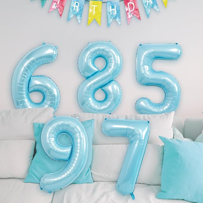 40 Inch light blue Number Balloons, Helium Mylar Foil Number Balloons for Birthdays, Number 8 Balloon for Party Decorations, Birthday Decorations, Wedding Decorations, Boy Baby Shower Decorations