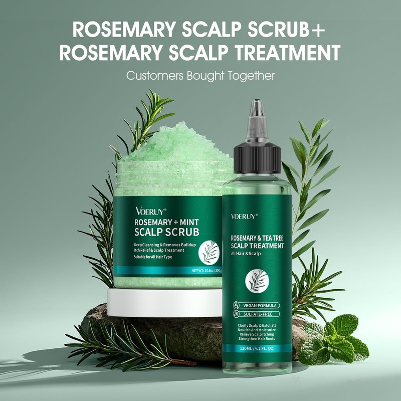 VOERUY Scalp Treatment, Rosemary Refreshing Scalp Treatment with Tea Tree, Clarifying Build Up & Purifying, Leave-In Scalp Detox for Dry Itchy Scalp,Vegan & Cruelty-Free,120ML