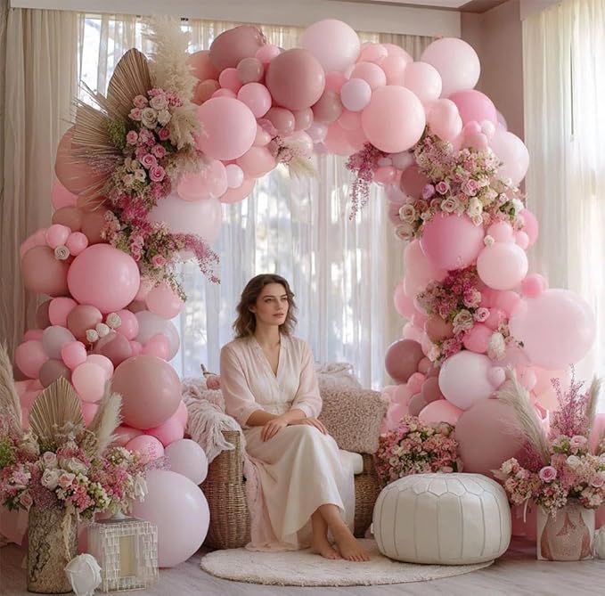 Dusty Pink Balloon Garland Double Stuffed Baby Light Pink Balloon Arch Kit Latex Pastel Balloons for Boho Wedding Baby Shower Birthday Princess Party Decoration