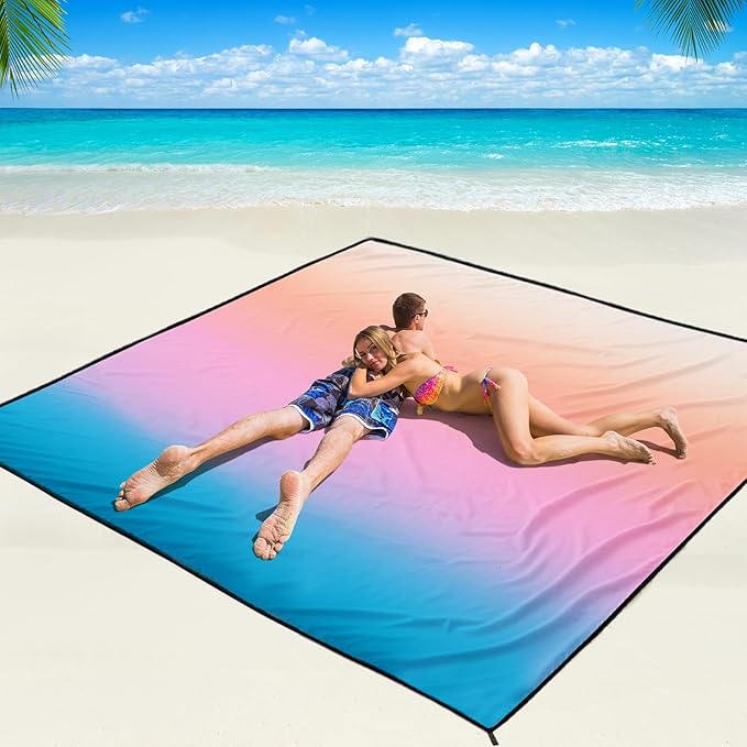 WIWIGO Beach Blanket Waterproof Sandproof Beach Mat 79" X 83"/10'x9'for 2-8 Adults Quick Drying Outdoor Picnic Mat Beach Accessories for Travel, Camping, Hiking