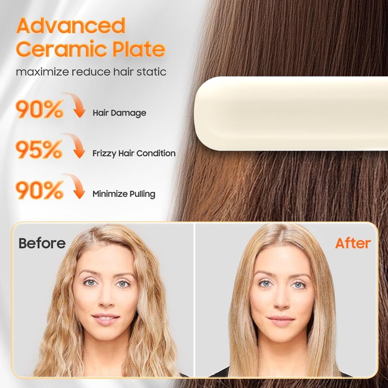 Cordless Hair Straightener, Portable Flat Iron for Travel, 2 in 1 Hair Styling Tools for straightening and Curling, Lightweight on-The-go, 4000 mAh Battery, Fast USB-C Charging (White)