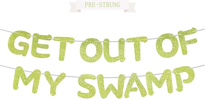 Pre-Strung Party Decorations Get out of my Swamp Bunting Banner Green Glitter Birthday Funny Housewarming Party Decor