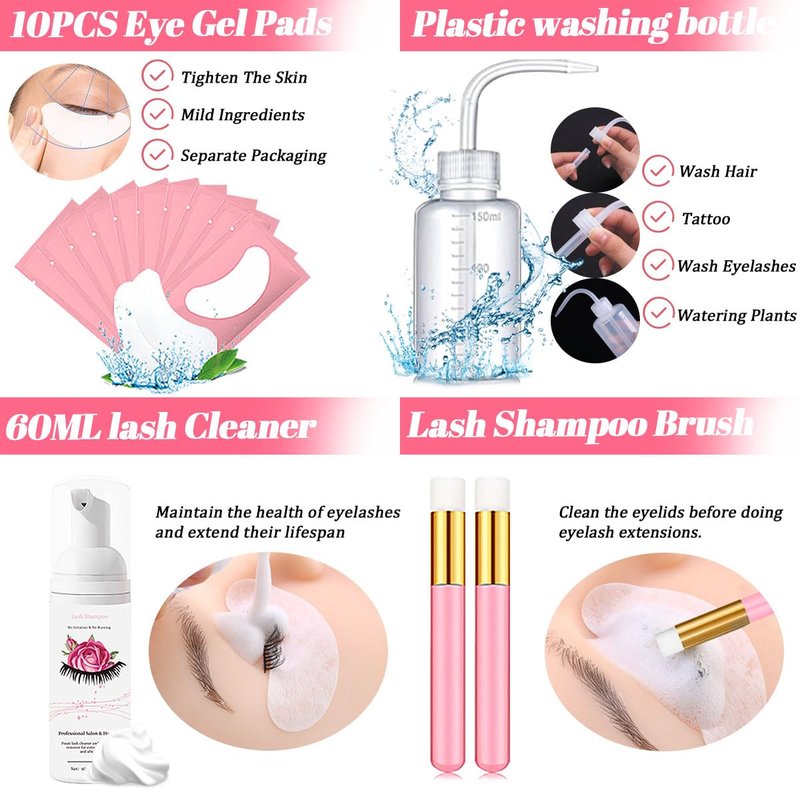 QUKLOGEN Lash Extension Kit for Beginners Lash Mannequin Head with Replaced Eyelids False Eyelashes Practice Eyelash Strips Facial Mister Tweezers Glue USB Fan Professional Set