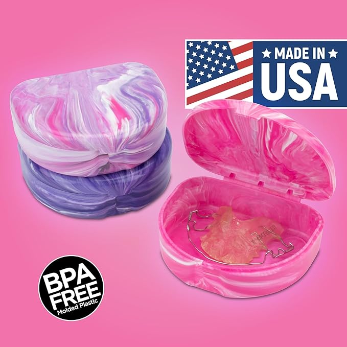 Practicon Marble Retainer Cases, Orthodontic Aligner Case, Mouth Guard Holder (3 Pack) (Pink Paradise)