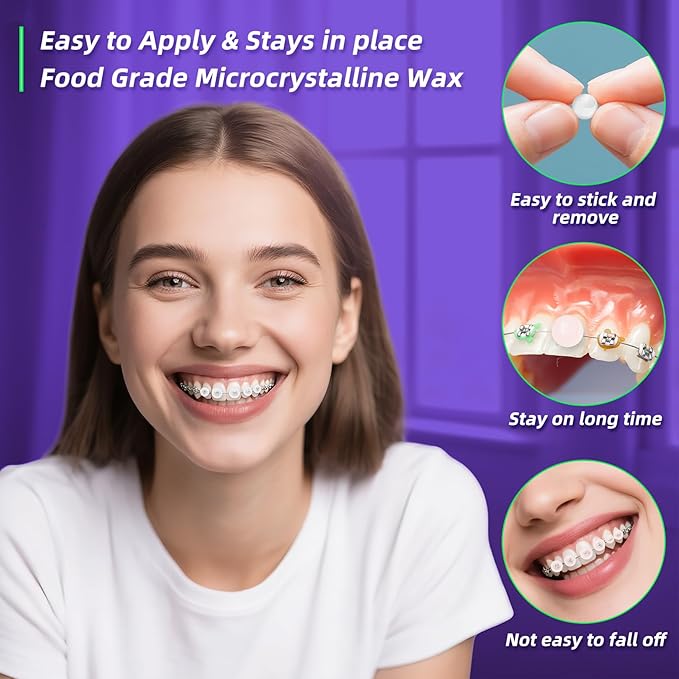 Orthodontic Wax for Braces - 180 Dental Wax Dots | Hygienic Individual Wraps, Mint Flavor