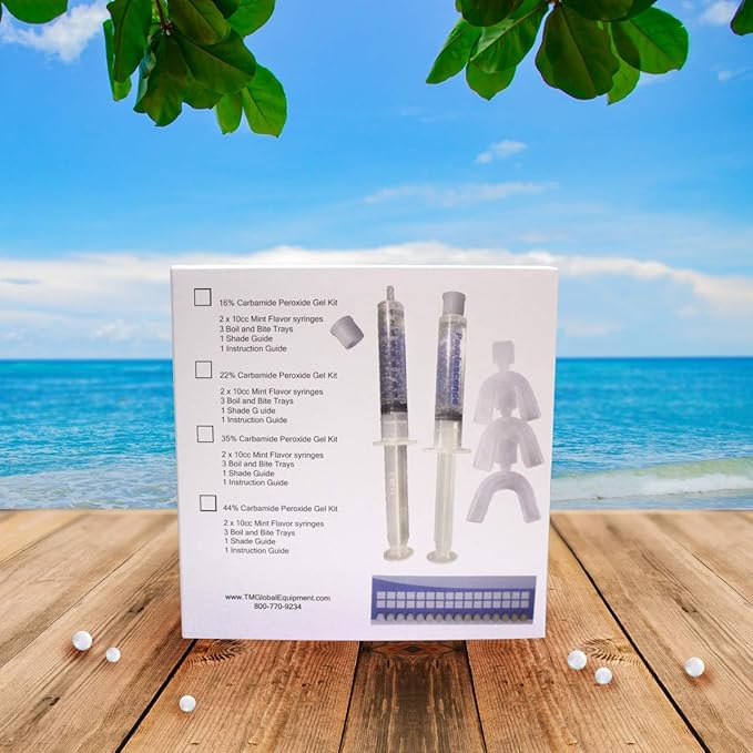 Pearlescence Teeth Whitening System 35% Carbamide Peroxide Gel Kit - 4 x 3cc / ml Mint Syringe Gel + 3 Boil and Bite Trays