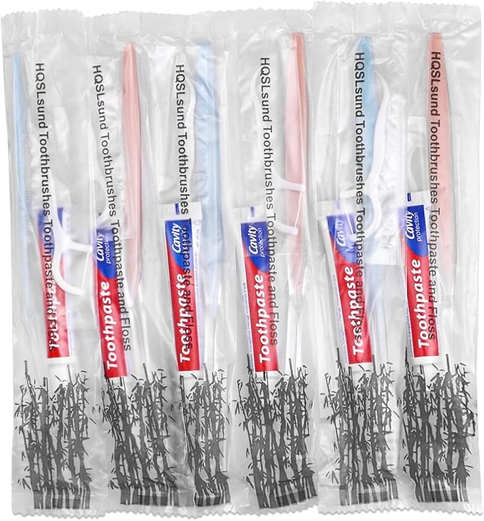 500pcs Disposable Toothbrushes with Toothpaste Floss Individually Wrapped, 2 Color Disposable Toothbrush,10g Toothpaste,Floss Pick,Bulk Toothbrush Kit for Homeless,Airbnb,Hotel