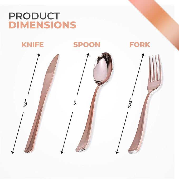 75-Pcs Heavy Duty (Rose Gold) Plastic Silverware Set, Disposable Cutlery Set, Great for Parties, Weddings, and Catering, Flatware Utensils Included: 25 Forks, 25 Spoons, 25 Knives, Packaging May Vary