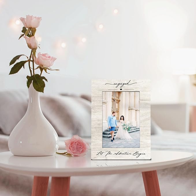 Wedding 4x6 Picture Frame, Engagement Photo Frames, Wedding Gifts for Wife Husband Engaged Couples, Couple Newly Engaged Picture Photo Frames for Desk Decor