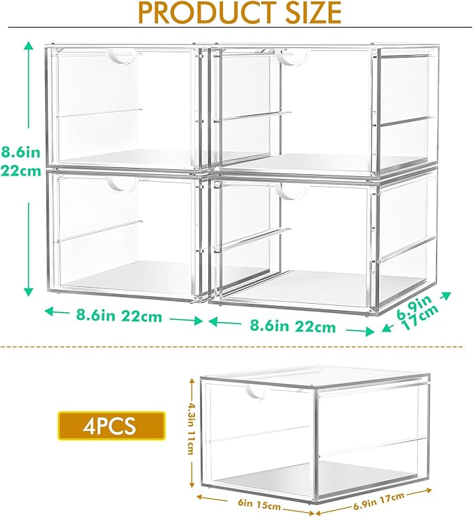 Versatile Acrylic Makeup Organizer, Drawer Organizer - Transparent Desktop Storage for Cosmetics, Office Supplies & More - Clear Organizer for Home & Office Use