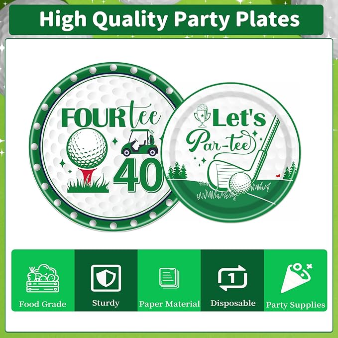 Rakuto Golf 40th Birthday Tableware Decorations for Men, Golf Theme Fourtee Birthday Party Plates Napkins and Forks, Disposable Paper Plates Supplies Decor Serves 24