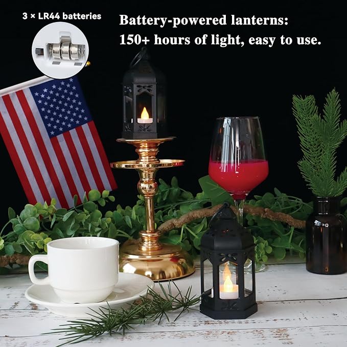 LLQ 12Pcs Mini Lanterns with Flicker LED Candle, Lanterns Decorative Indoor, Lantern Centerpieces for Tables, Vintage Decorative Lantern for Party Ramadan Halloween Christmas Wedding Decorations