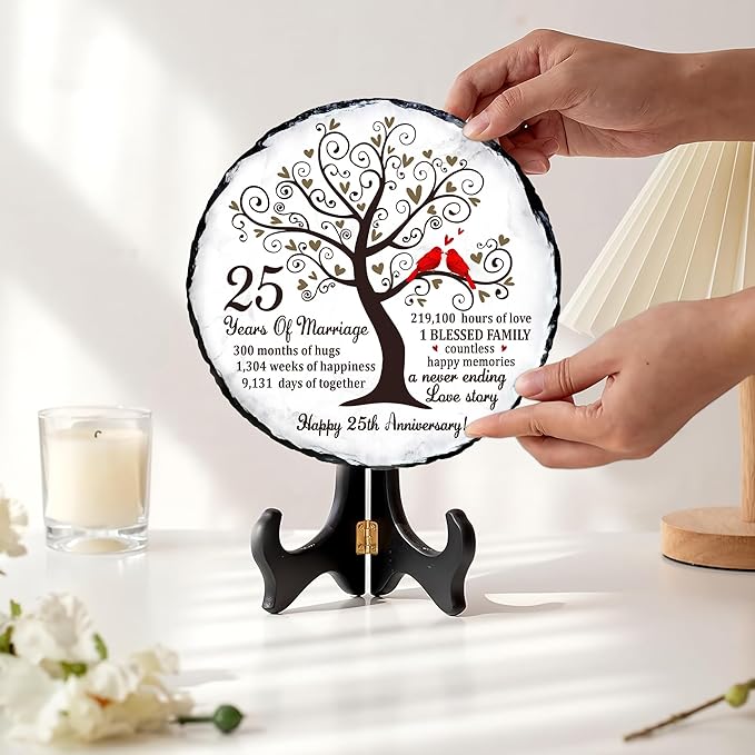 25th Wedding Anniversary Slate Sign – Silver Anniversary Wedding Gifts for Parents, Grandparents or Couple – Elegant 5.9 Inches Plaque – 25 Years of Marriage Celebration Decoration