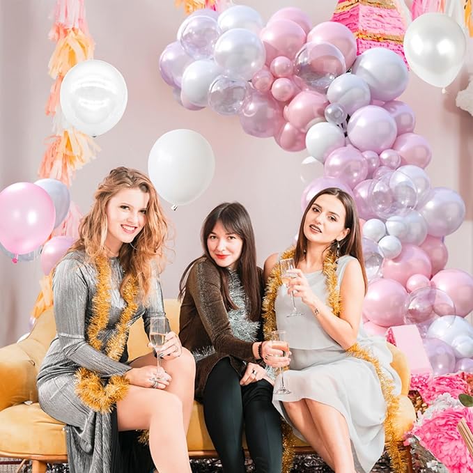 FunHot Pink White Balloon Arch Kit, Pink Balloon Garland, Double Stuffed Pearl Pink Matte White Balloons Large Clear Balloons for Girls Baby Shower Wedding Bridal Shower Birthday Party Decoration