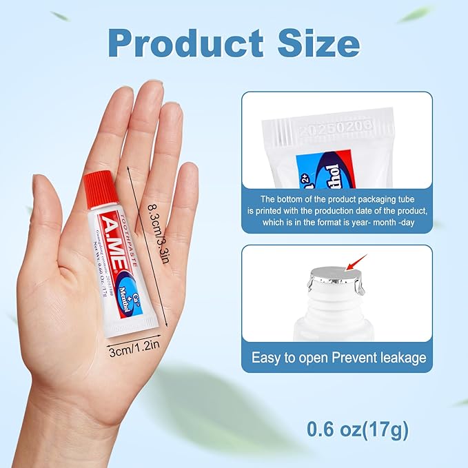 Toothpaste Bulk Travel Size, Disposable Small Travel Portable Mini Compact Pocket Size Toothpaste for Bad Breath, Vacation/Hotel/Camping Shelter/Homeless/Nursing Home/Charity 0.6 oz/ 17g (30 Tubes)
