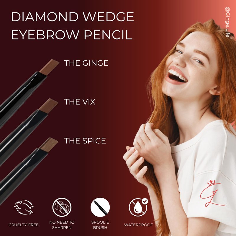 Ginge.Life The Vix: Auburn Eyebrow Pencil – Waterproof, Double-Ended Automatic Angled Tip & Spoolie Brush, Cruelty-Free
