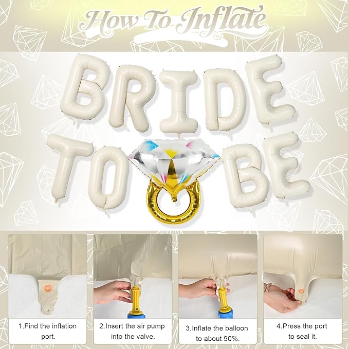 Beige Bachelorette Party Decorations, Cream White Sand Bride To Be Bridal Shower Letter Balloons Banner with Diamond Ring Mylar Foil Balloon for Engagement Wedding Photo Booth Hen Room Party Decor