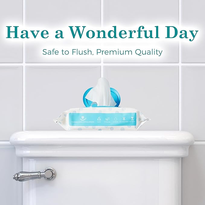 WONDERFUL Flushable Butt Wipes, Unscented 100% Plant-Based Wet Wipes for Adults & Kids, Sewer & Septic Safe, Gentle for Sensitive Skin, Wipes Flushable Pack for Bathroom & Travel, 1-Pack (60 Wipes)