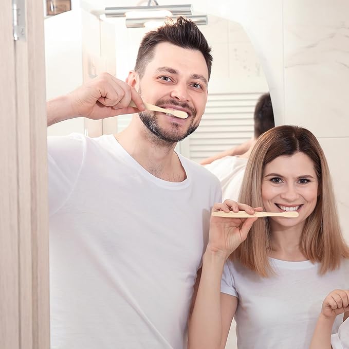 Vesici 200 Pcs Bamboo Toothbrushes Bulk Soft Bristles Toothbrushes with Micro Fur Ultra Wooden Bamboo Teeth Brush Manual for Adults Travel Family Hotel Individually Packaged (Black,Pink,Green,Blue)