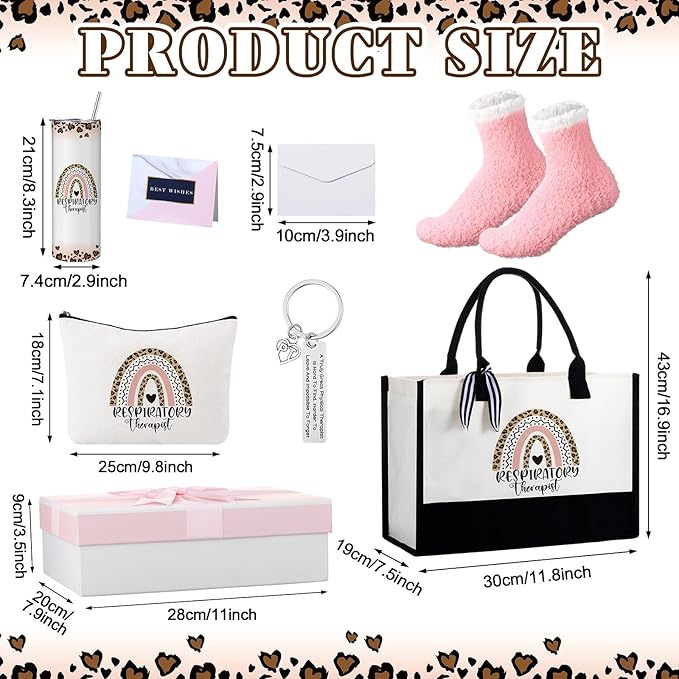 Geiserailie 8 Pcs Christmas Respiratory Therapist Gifts for Women Including Large Tote Bag Cosmetic Bags Tumbler Cup Plush Socks Metal Keychain Card and Envelope for Christmas RRT Thank You Gifts