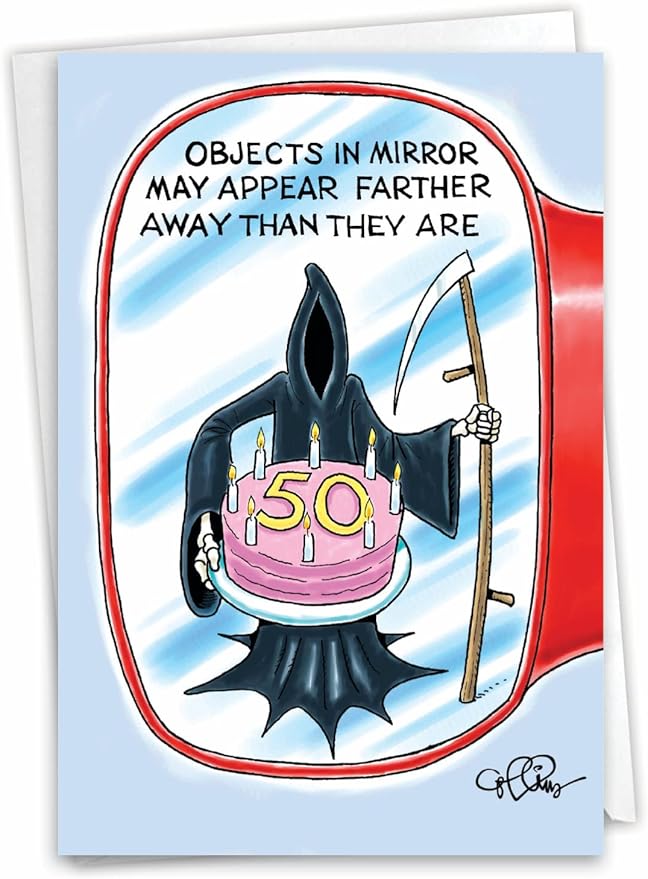 NobleWorks 50th Birthday Greeting Card with 5 x 7 Inch Envelope (1 Card) Bday Objects in Mirror Milestones 50 4794