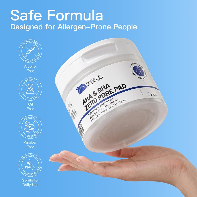 Glycolic Acid Pad with AHA & BHA, Exfoliating Toner Pads for Face – Zero Pore Refining Pads for Skin Texture, Oil Control, Acne, Dark Spots & Gentle Resurfacing, 70 Pad