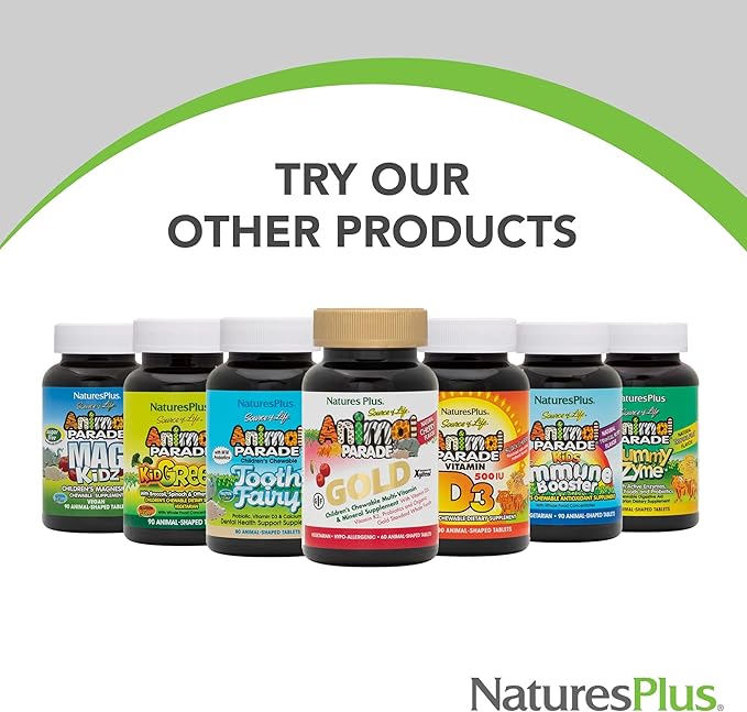 NaturesPlus Animal Parade Children's Chewable Multivitamin - 180 Animal-Shaped Tablets - Natural Assorted Flavors - Vegetarian, Gluten Free - 90 Servings