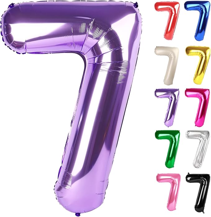 Purple Number 7 Balloon 40 Inch, 7 Balloon Number, 7th Birthday Decorations, Purple Party Supplies for Boys Girls