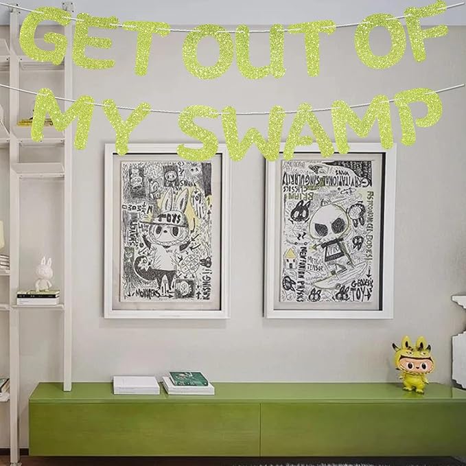Pre-Strung Party Decorations Get out of my Swamp Bunting Banner Green Glitter Birthday Funny Housewarming Party Decor