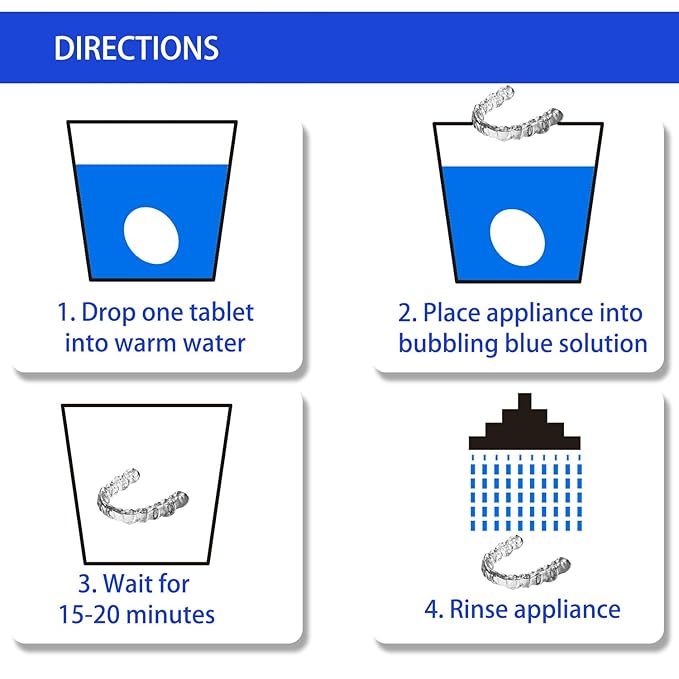 Retainer Cleaner Tablets - 4 Months Supply, Cleaning Tablets for Denture Aligners Invisalign, Mouth Guard Night Guard Cleaner, Remove Odors, Discoloration, Stains & Plaque, Mint