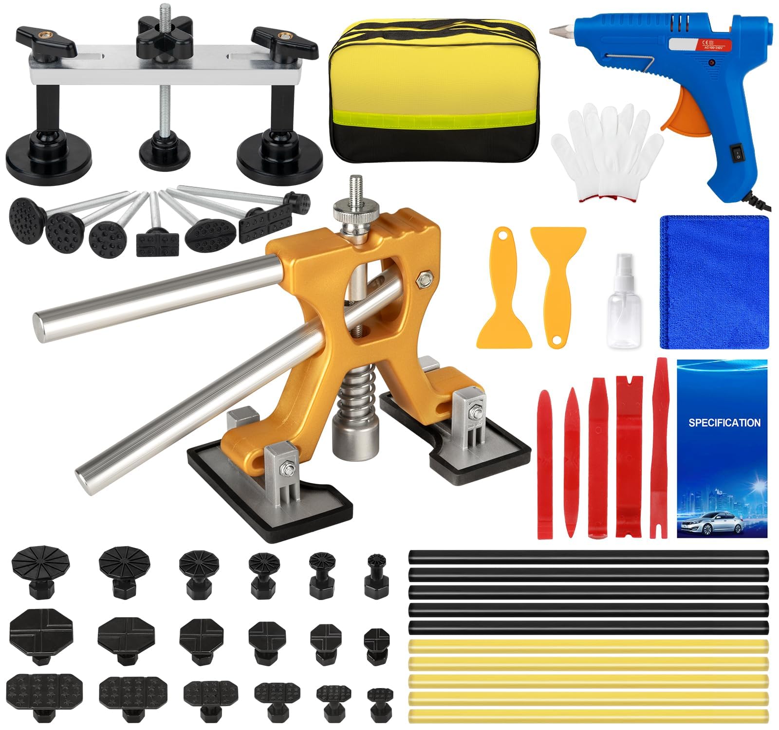 NJ FOREVER Car Dent Puller Kit, 51 PCS Paintless Dent Removal Kit, Car Dent Repair Kit with Adjustable Dent Lifter & Bridge Pull