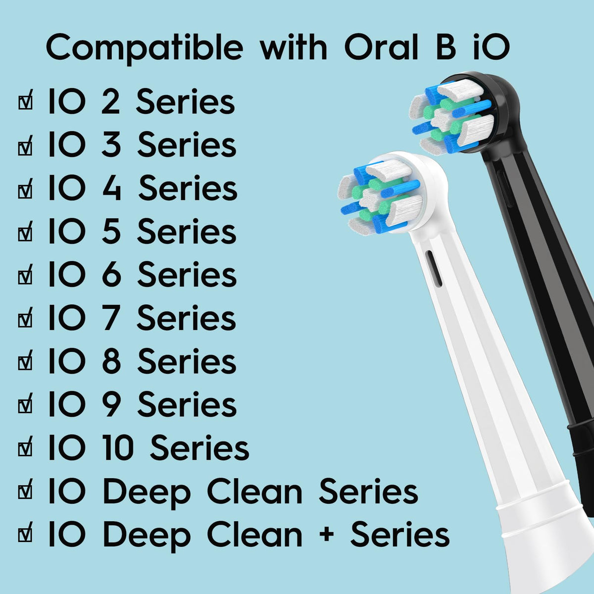 8 Count IO Replacement Heads Compatible with Oral B IO 2/3/4/5/6/7/8/9/10 Series Electric Toothbrushes, Medium Softness Brush Heads Compatible with Oral B iO for Teeth and Gums Care (Black White)