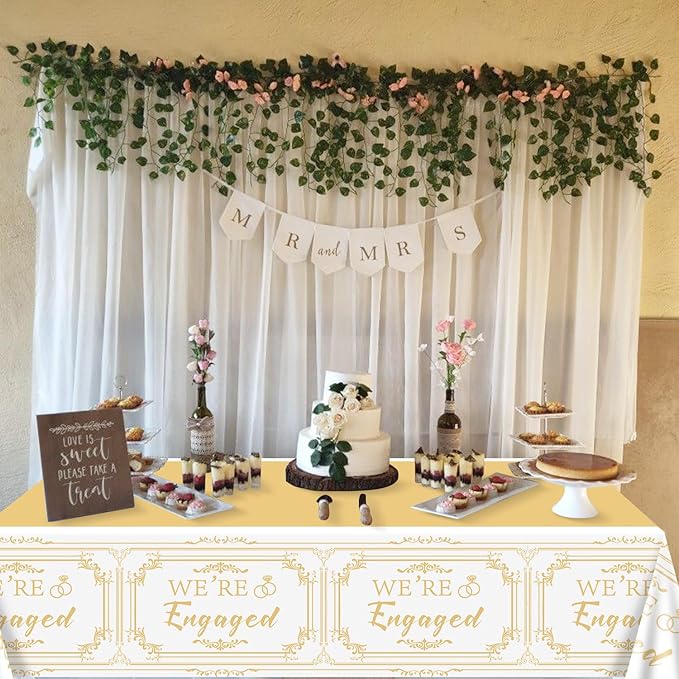 4Pcs Happy Engagement Party Tablecloths - 51 x 86.6" Engagement Birthday Decorations Table Cover, Rectangular She Said Yes Tablecloth for Wedding Party Decorations Bridal Shower Birthday Supplies