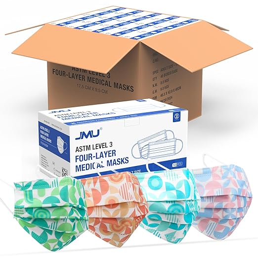 JMU Multicolor Disposable Face Masks, 4-Ply ASTM Level 3 Medical Face Masks for Adults, 40Box, 2000Pcs