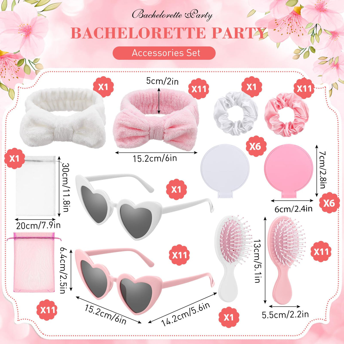 Reallnaive 72 Pcs Spa Sleepover Party Supplies Bachelorette Party Accessories Including Hair Brush Heart-shaped Glasses Mirrors Spa Headband Hair Ties for Bridesmaid Gift Sleepover Favor(Pink)
