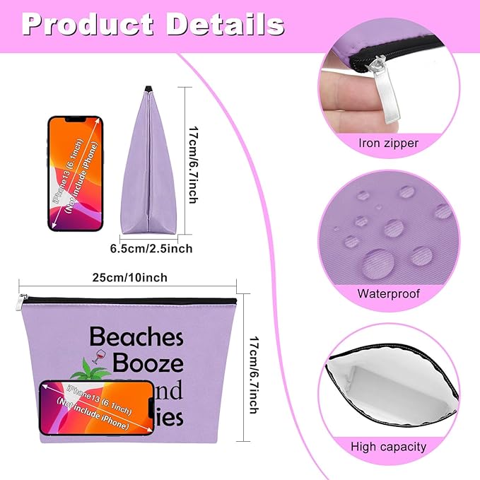 Mxrymvu Beach Gifts for Women Friends Makeup Bag Beach Lover Gifts Cosmetic Pouch Funny Vacation Themed Bag for Women Besties Birthday Christmas Graduation Present Travel Pouch（Purple）