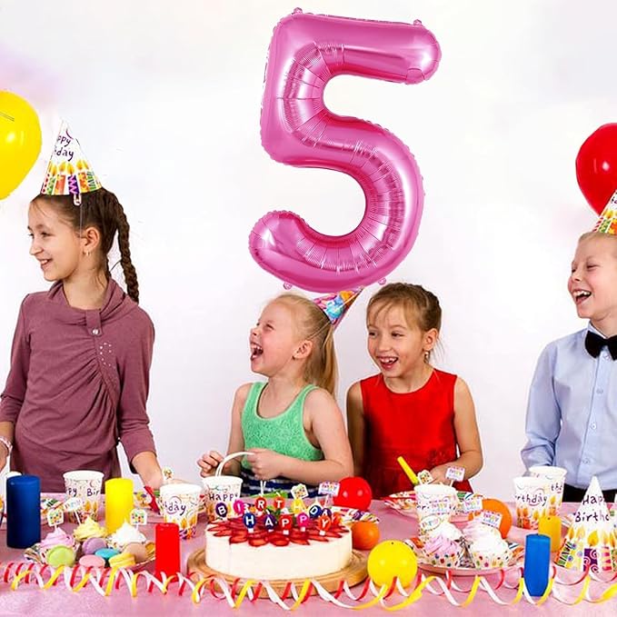 Pink Number Balloons, Large Hot pink Number 5 Balloon 40 Inch Pink 5 Balloon for Men Women Boys Girls 5th Birthday Party Decoration