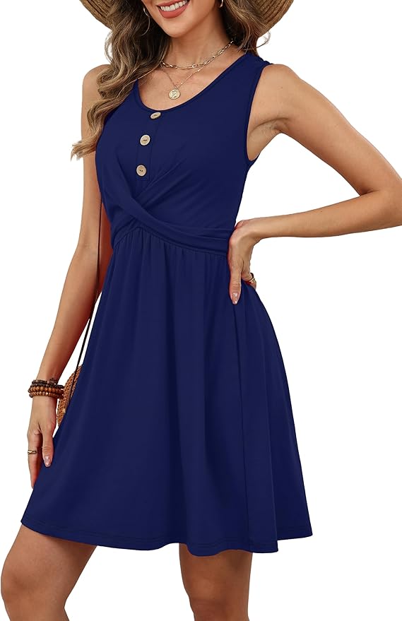 OFEEFAN Summer Dresses for Women Beach Fashion Sundresses Babydoll Dress Button Down Boho Dresses Cute Cross