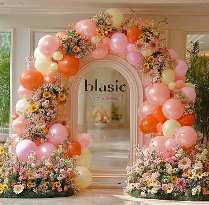 Pink Orange Balloons Double Stuffed Pearl Balloon Arch Latex Rose Light Pink Nude Balloon Garland for Birthday Baby Shower Wildflower Wedding Bridal Shower Warmful Home Party Decoration