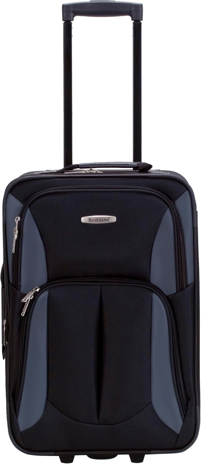 Rockland Fashion Softside 2 Piece Luggage Set, Expandable, (14" Tote/19" Upright), Black Gray