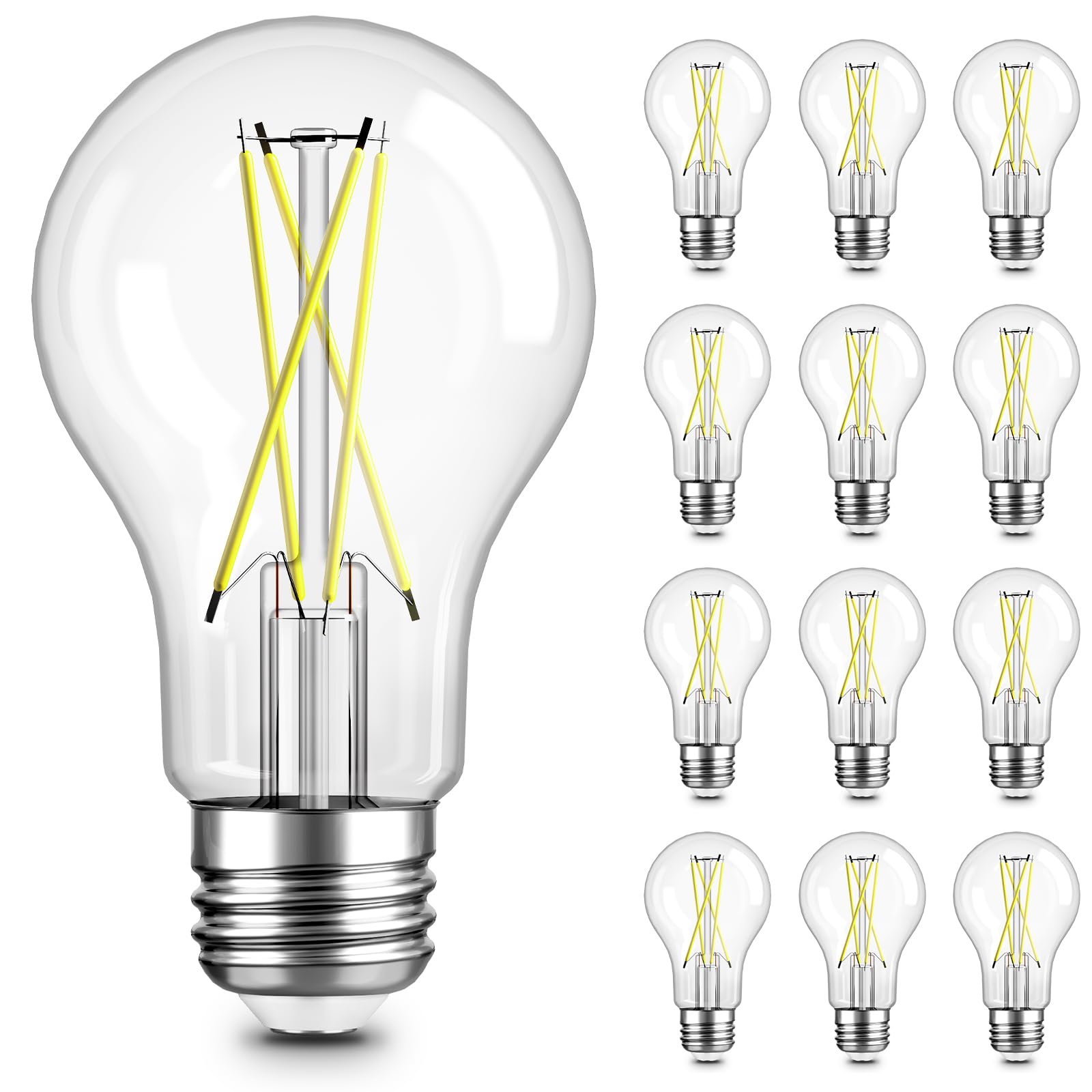 TJOY 12 Pack A19 Vintage LED Edison Bulbs, Dimmable, 60W Equivalent, High Brightness 5000K Daylight, Ultra-Bright, 8W E26 Standard Base, 800 Lumens, CRI80+, Clear Glass Filament Bulb for Home