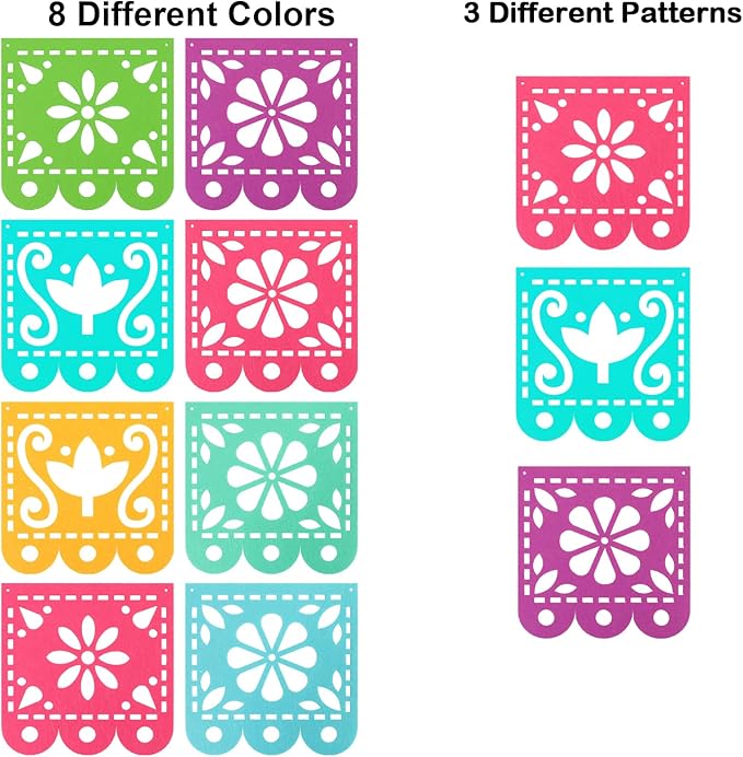4 Mexican Fiesta Party Decorations Banners - Cinco de Mayo, Day of The Dead Papel Picado, Dia de Los Muertos Garland for Fiesta Birthday, Baby Shower, Festive Wall Decoration Flags